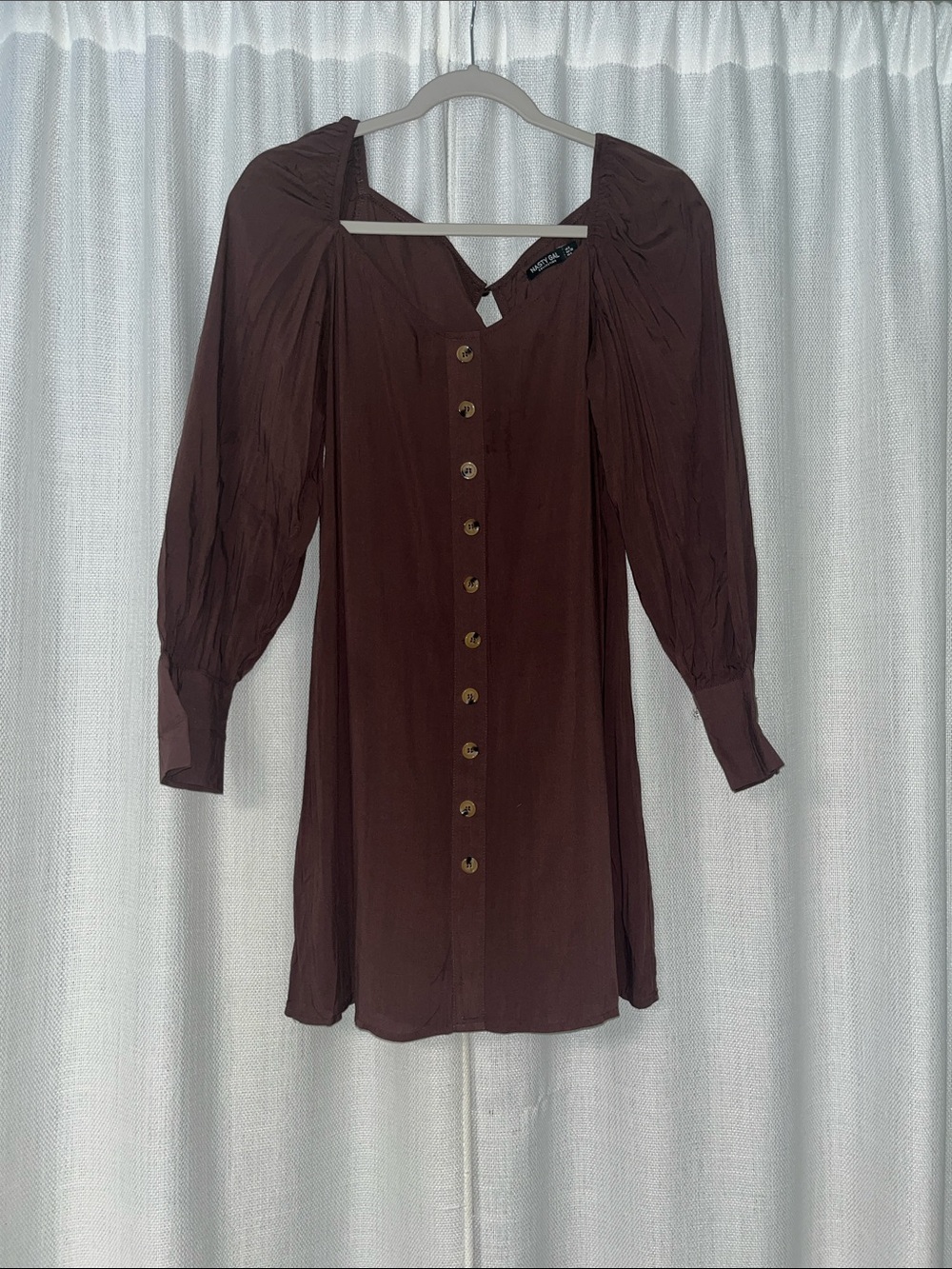 Nasty Gal Chocolate Brown Long-Sleeve Button Front Midi Dress